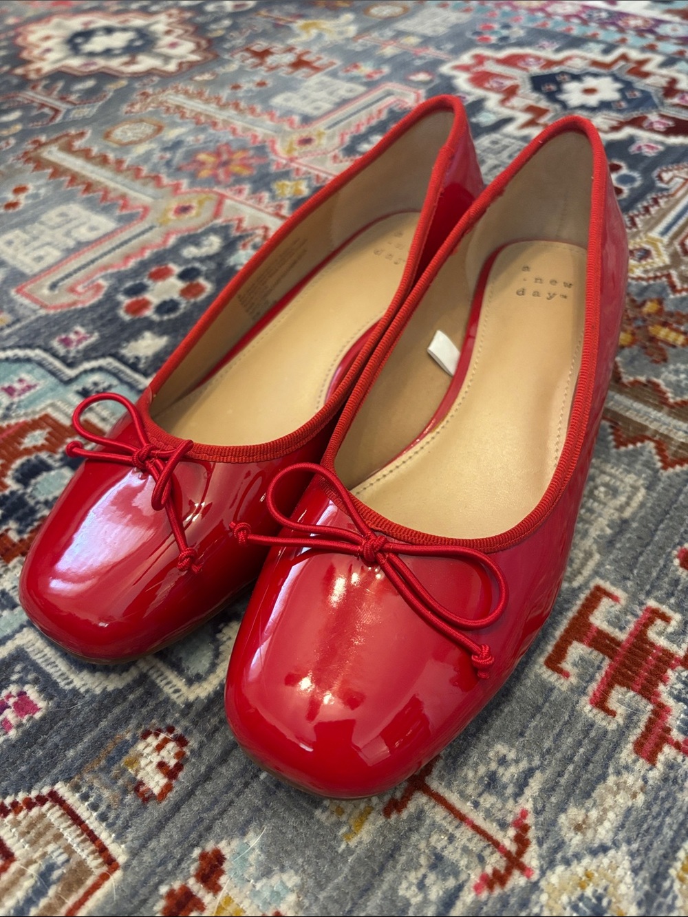 Red Patent Ballet Block Heels with Bow